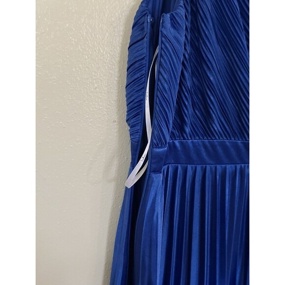 Lulu's Alluring Marvel Royal Blue Pleated Satin One-Shoulder Midi Dress LARGE - Picture 7 of 10
